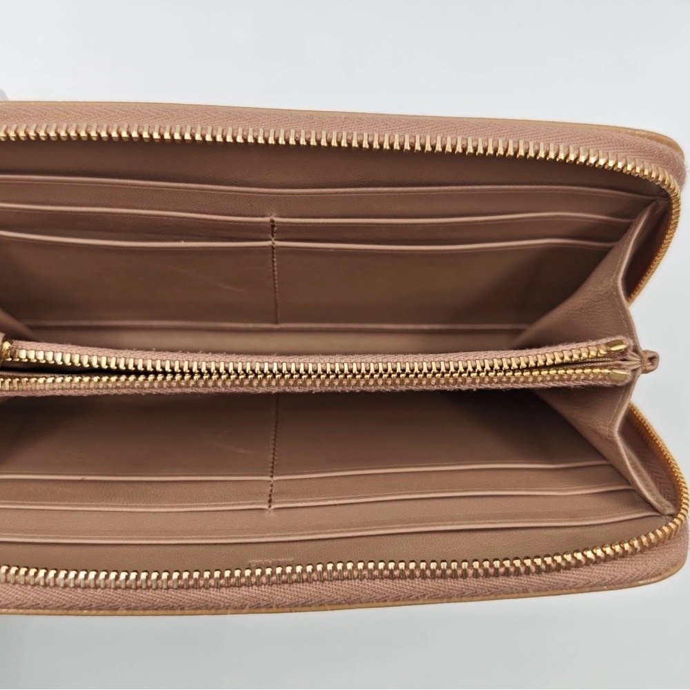 PRADA Saffiano Leather Bow Wallet Beige Nude Zip Around Authentic - Picture 9 of 11
